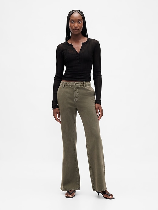 pantalon kaki taille basse à évasement décontracté