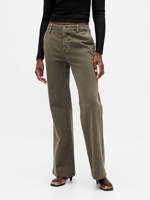 pantalon kaki taille basse à évasement décontracté