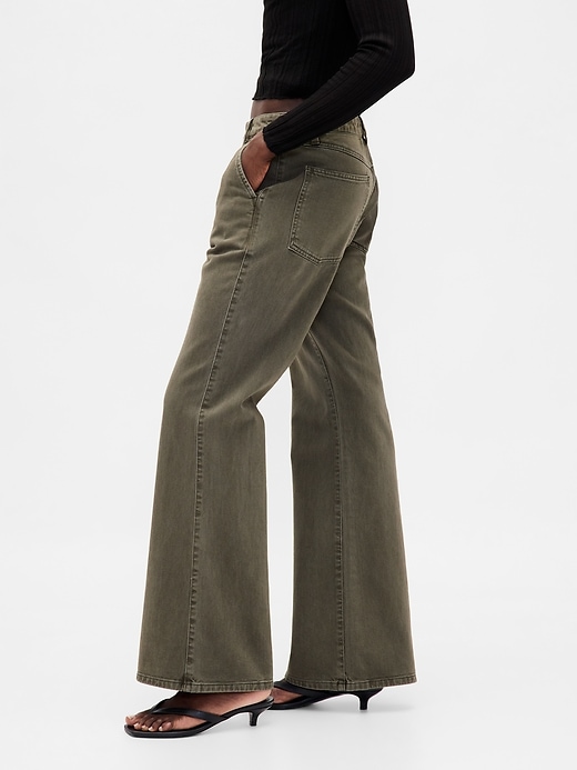 pantalon kaki taille basse à évasement décontracté