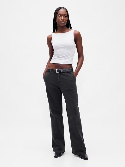 pantalon kaki taille basse à évasement décontracté