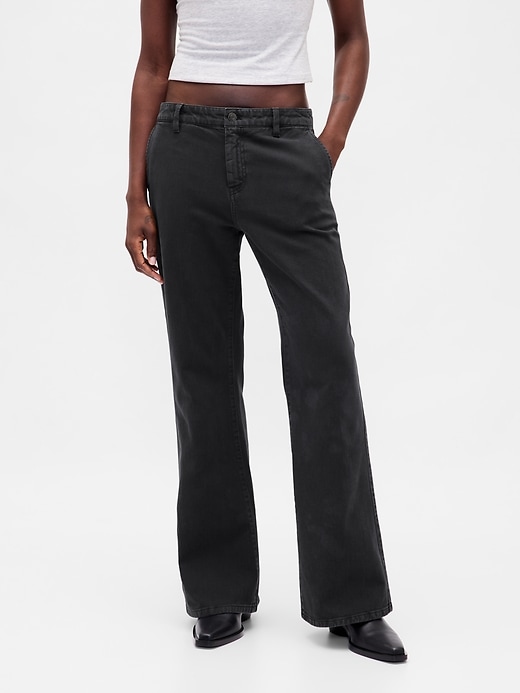 pantalon kaki taille basse à évasement décontracté