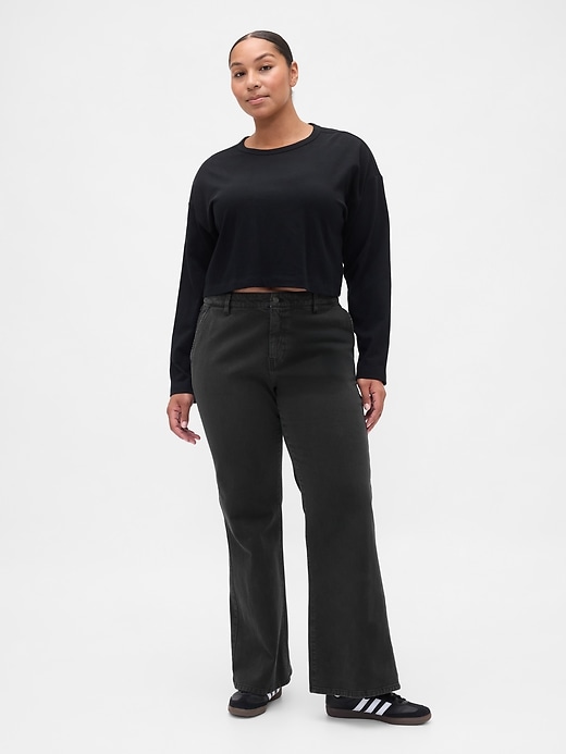 pantalon kaki taille basse à évasement décontracté