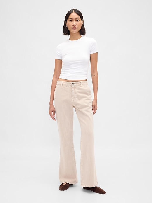 pantalon kaki taille basse à évasement décontracté