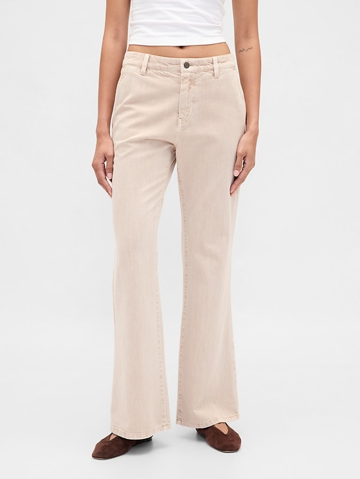 pantalon kaki taille basse à évasement décontracté