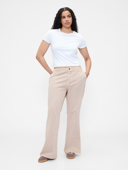 pantalon kaki taille basse à évasement décontracté