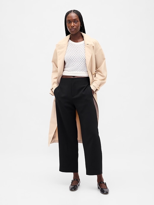 pantalon droit taille haute en sergé à la cheville