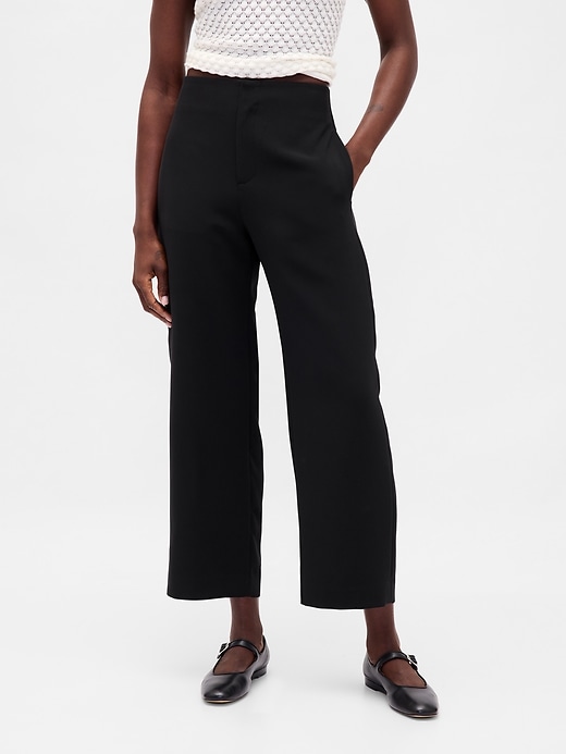 pantalon droit taille haute en sergé à la cheville