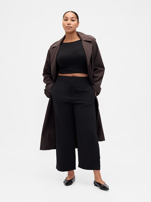 pantalon droit taille haute en sergé à la cheville