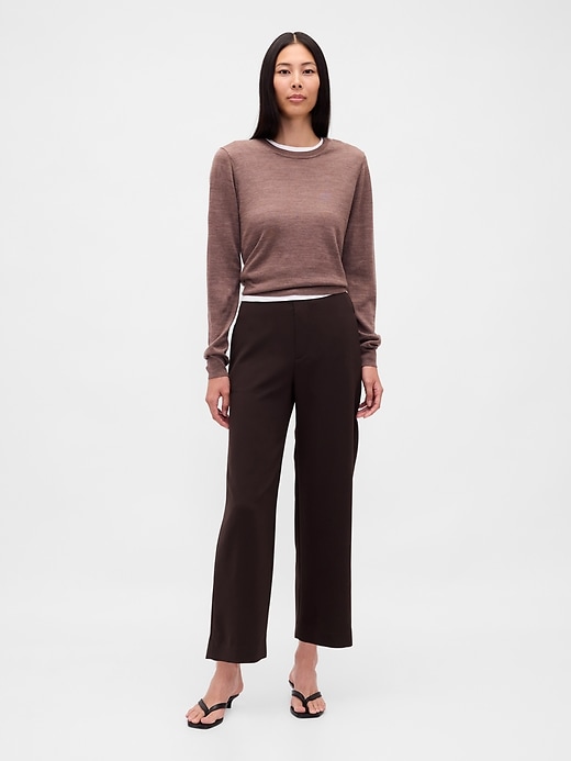 pantalon droit taille haute en sergé à la cheville