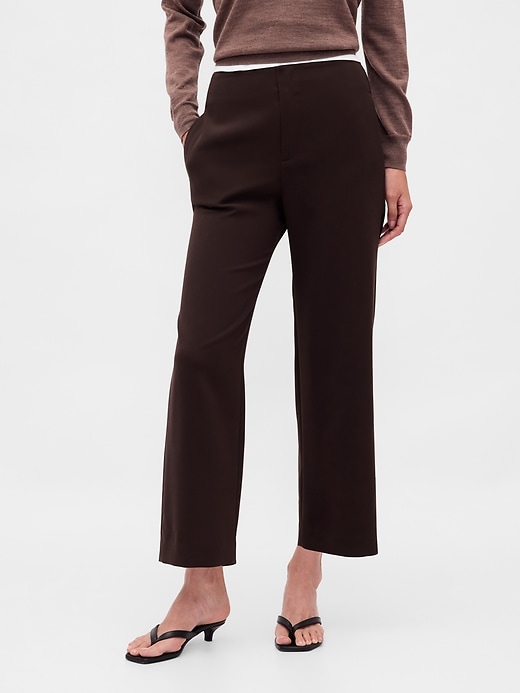 pantalon droit taille haute en sergé à la cheville