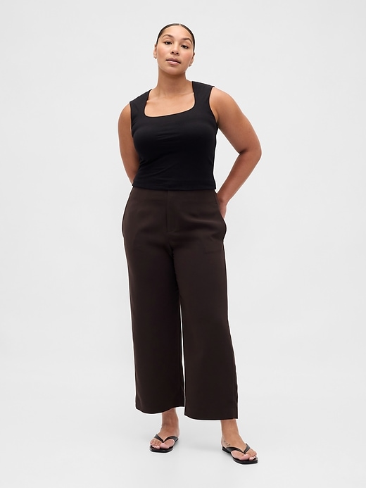 pantalon droit taille haute en sergé à la cheville