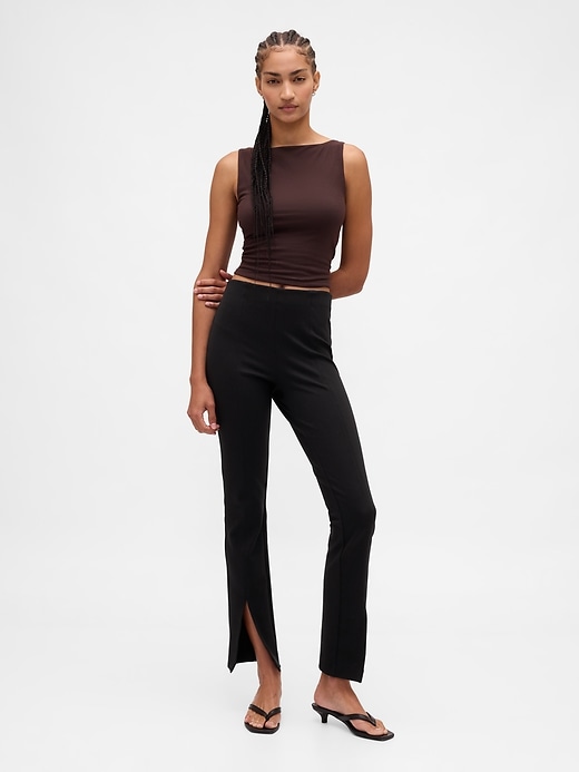pantalon évasé taille haute en maille double à ourlet fendu