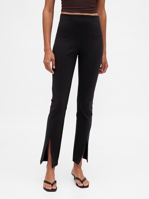 pantalon évasé taille haute en maille double à ourlet fendu