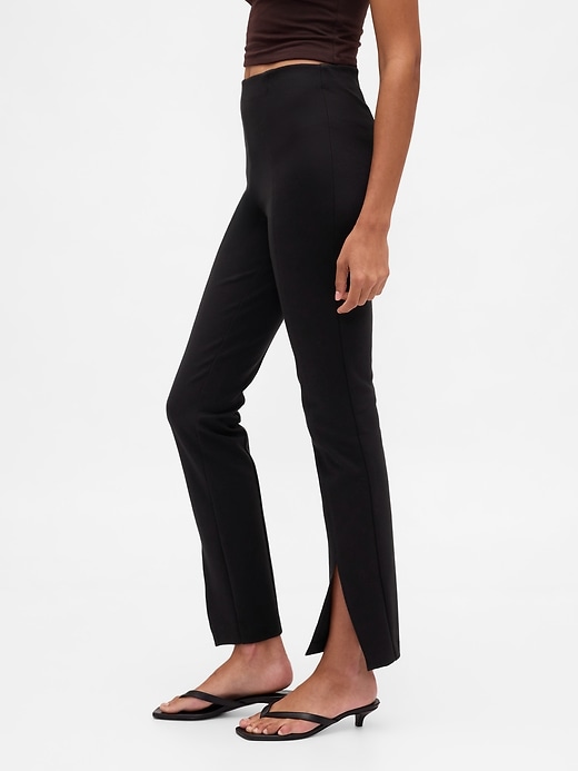pantalon évasé taille haute en maille double à ourlet fendu