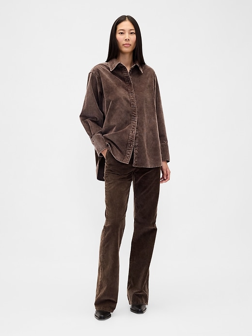 pantalon évasé en velours côtelé taille mi-haute