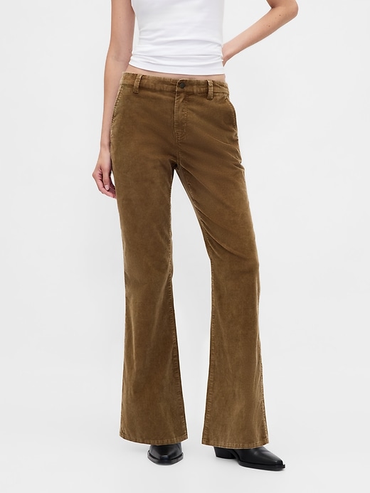 pantalon évasé en velours côtelé taille mi-haute