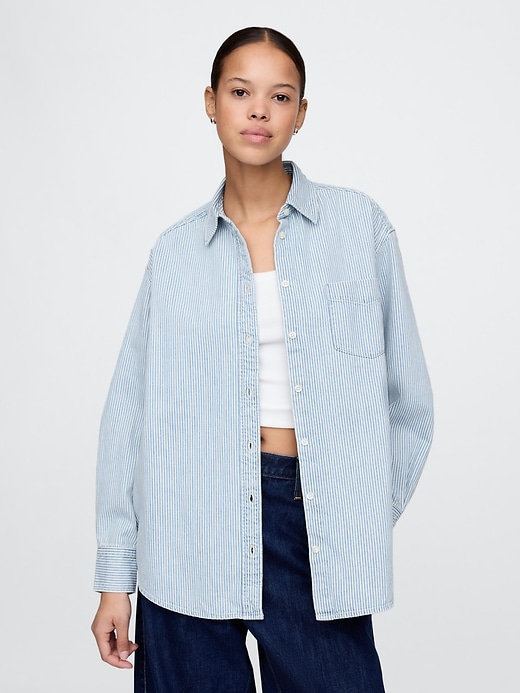 chemise grande taille à rayures en denim