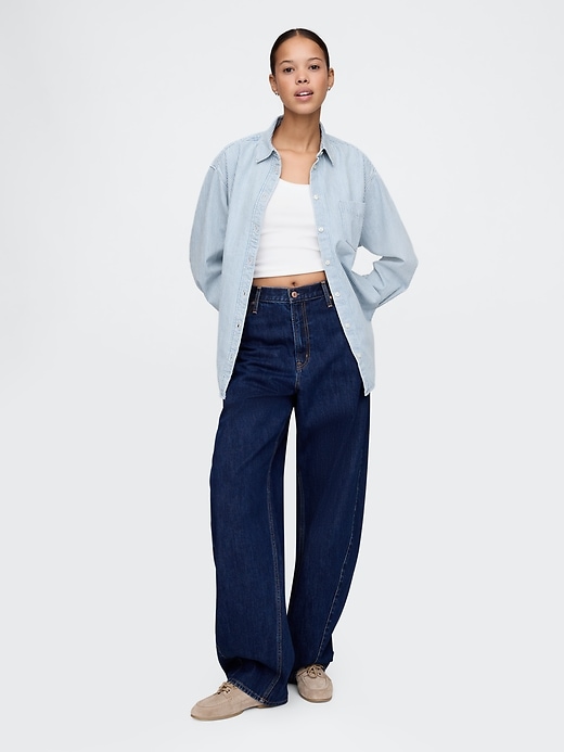 chemise grande taille à rayures en denim