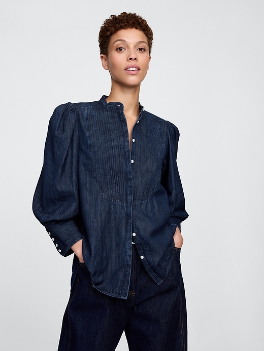 chemise en jean à manches bouffantes gap × hfr par ngai