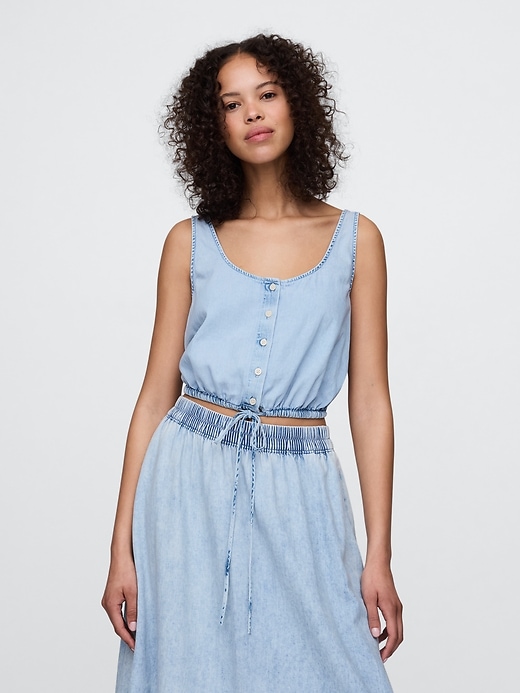 haut court en denim à ourlet resserré