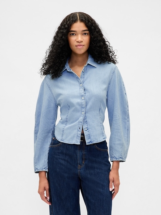 chemise en jean à manches bouffantes