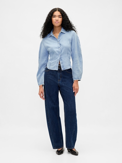 chemise en jean à manches bouffantes