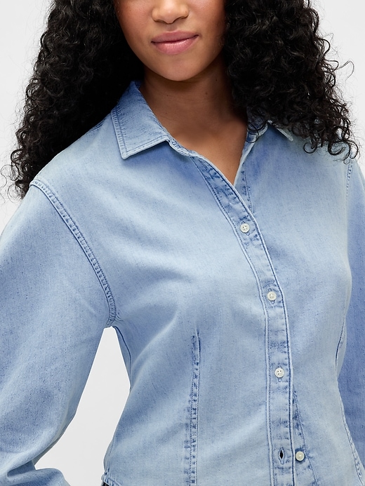 chemise en jean à manches bouffantes