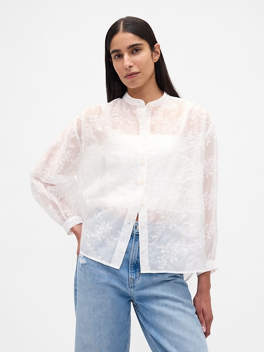 chemise à fleurs en voile transparent