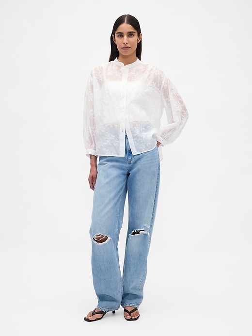 chemise à fleurs en voile transparent