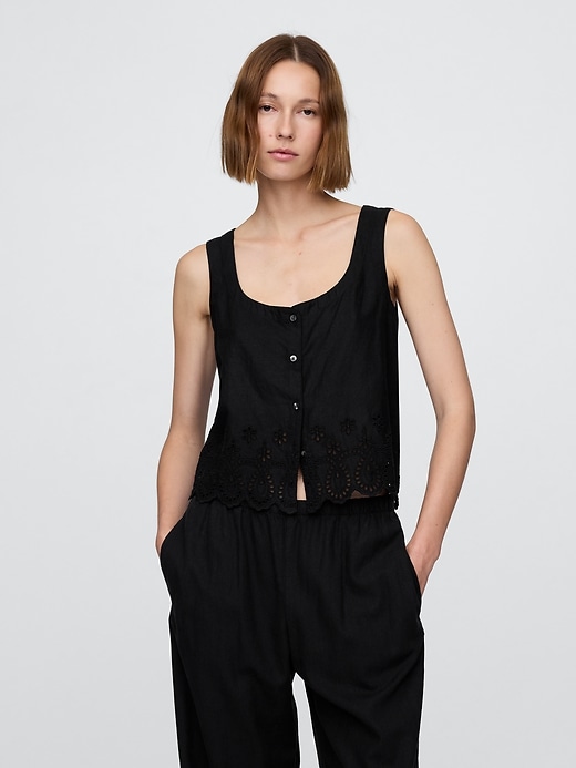 gilet brodé en lin mélangé
