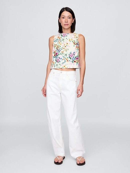 débardeur court en denim à fleurs