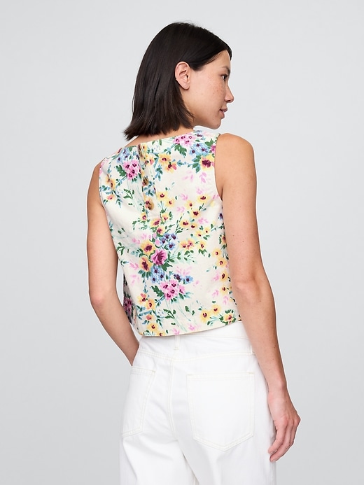 débardeur court en denim à fleurs