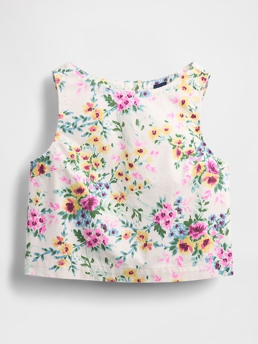 débardeur court en denim à fleurs
