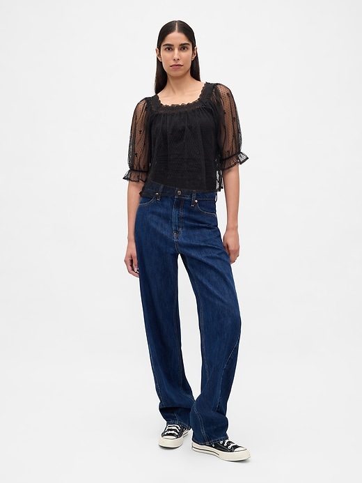 haut en tulle transparent brodé