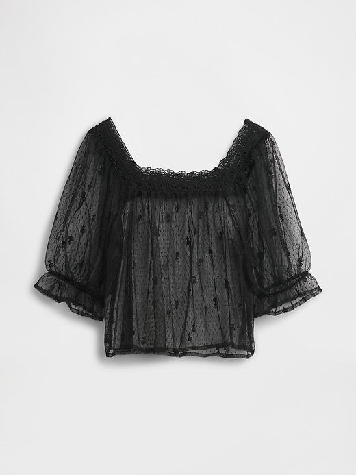 haut en tulle transparent brodé