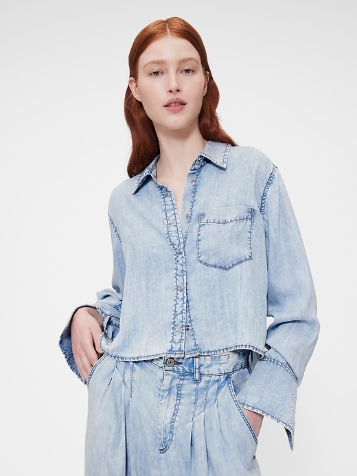 chemise courte en jean drapée gapstudio