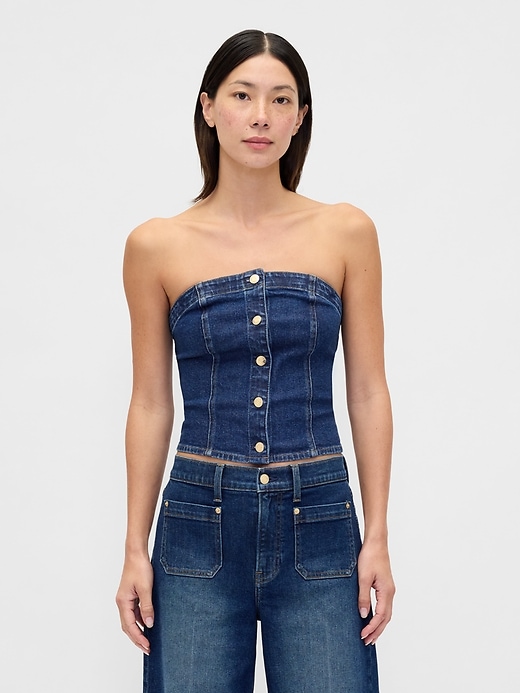 gilet court sans bretelles en jean