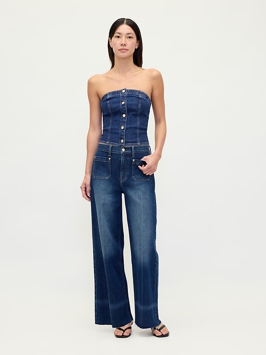 gilet court sans bretelles en jean