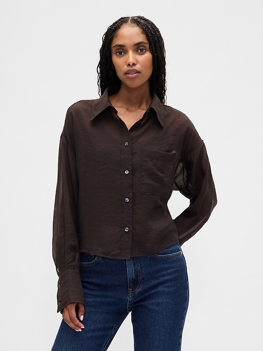 chemise courte transparente à ourlet droit