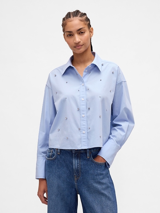 chemise courte à ourlet droit ornée de détails en coton biologique