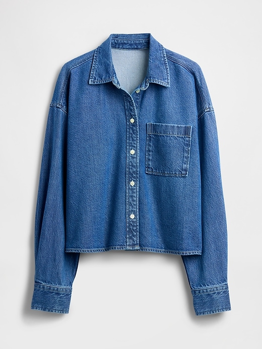 chemise courte oversize en denim ultra-doux à ourlet droit