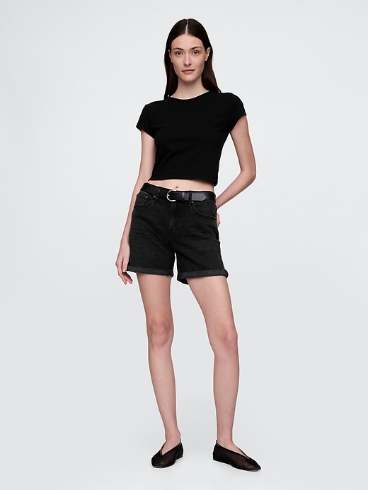 short en jean taille mi-haute 5 pouces style girlfriend