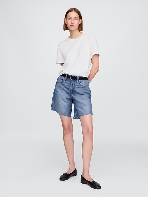 bermuda en denim ample taille mi-haute style années 90