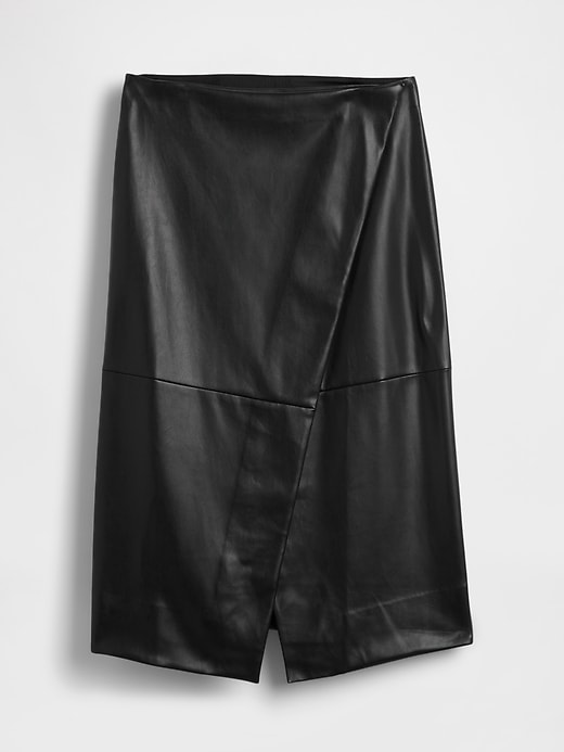 jupe portefeuille midi en cuir végétalien recyclé