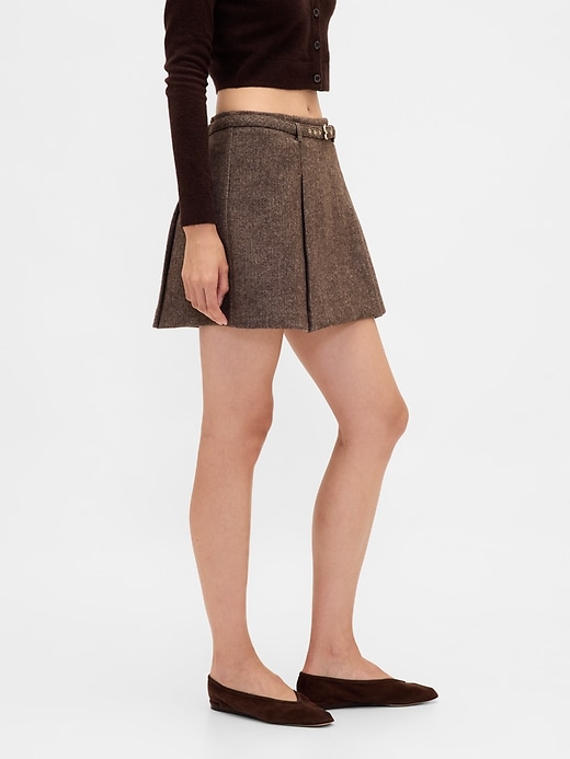 jupe-short plissée mini en laine mélangée