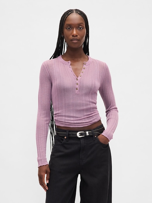 pull henley côtelé transparent