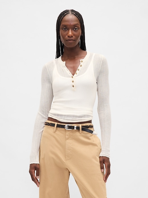 pull henley côtelé transparent