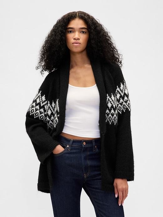 gilet châle fair isle en laine mélangée