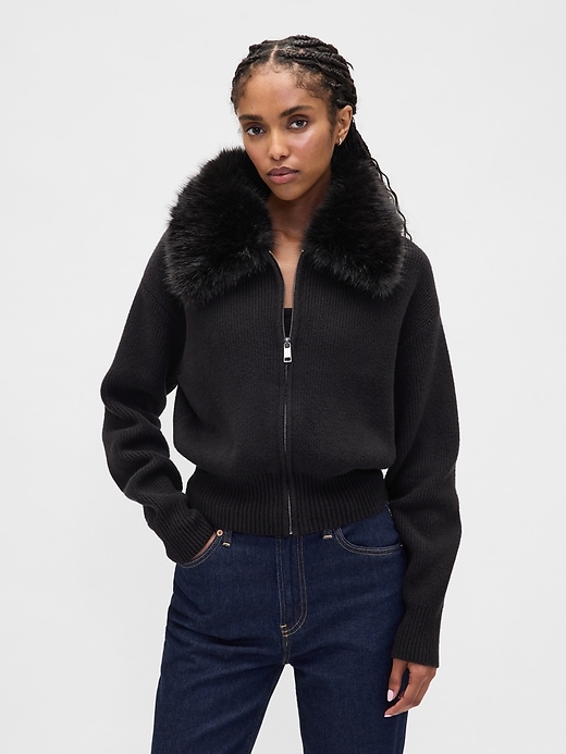 gilet zippé à col en fausse fourrure cashsoft