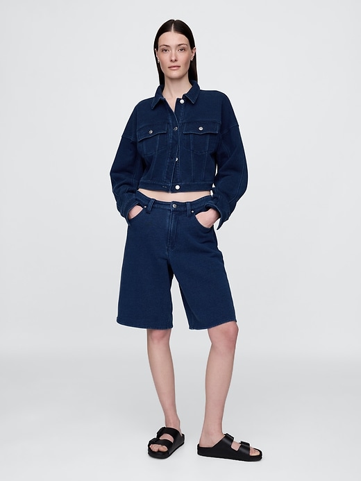 short long en denim éponge français taille mi-haute 11 pouces